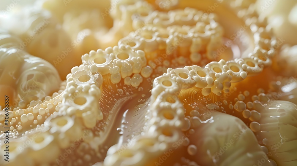 Extreme Close Up Revealing the Intricate Mucosal Lining of the Large Intestine with a Golden Light Extreme Close Up Revealing the Intricate Mucosal Lining of the Large Intestine with a Golden Light