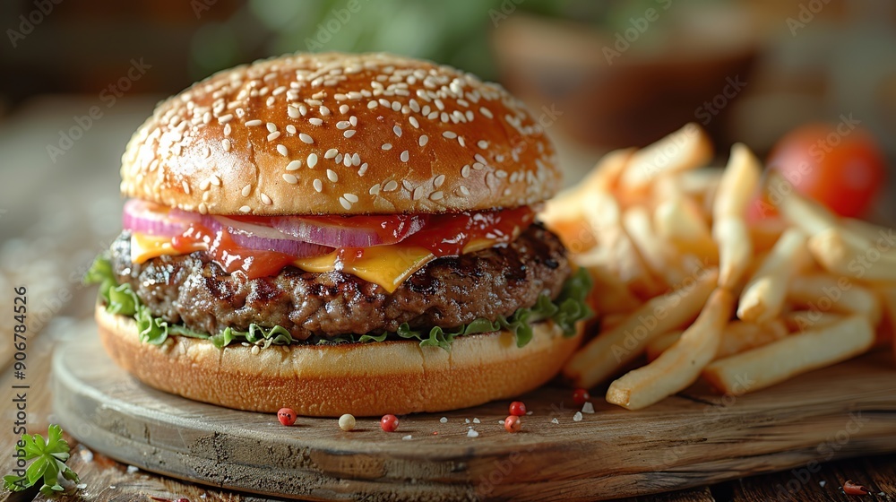 Delicious Cheeseburger with Golden Fries Delicious Cheeseburger with Golden Fries
