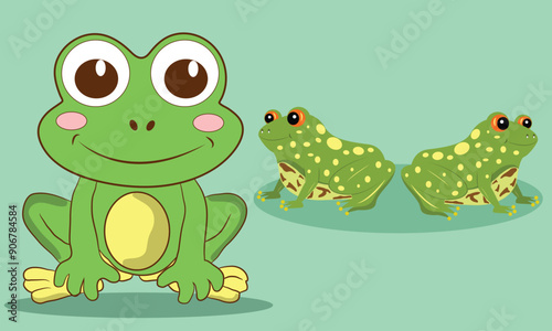 Green frog Hand drawn cartoon illustration vector