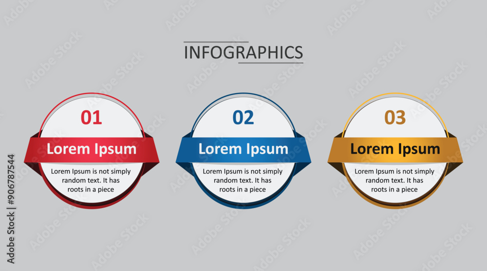 Cyclic infographic with three circles. Modern infographics vector template. Timeline design template with 3 options, steps, and parts.