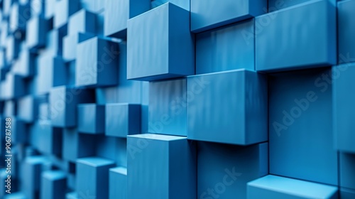 Abstract background with blue cubes in perspective. Geometric, modern, and minimalist design.