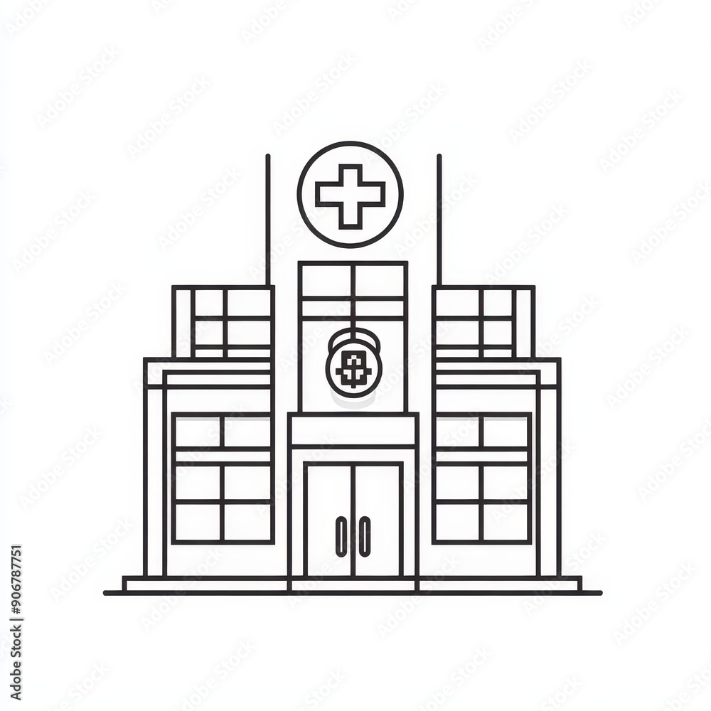 The pharmacy building line icon is a symbol of a hospital, clinic, or medical station. The medicine concept is modern. The pharmacy building line icon is a symbol of a hospital, clinic, or medical station. The medicine concept is modern.