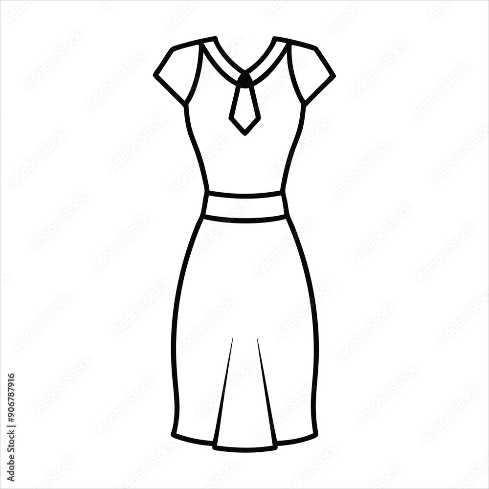 A stylish plain dress illustration line art vector A stylish plain dress illustration line art vector