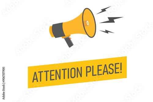 attention please! button, banner, label, template for website. attention please! text with colorful megaphone icon
