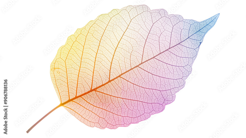 Obraz premium A leaf with pink, purple and orange colors isolated on a transparent background