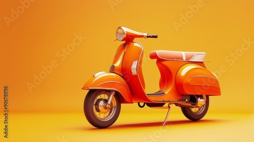 A bright orange vintage scooter isolated on an orange background.