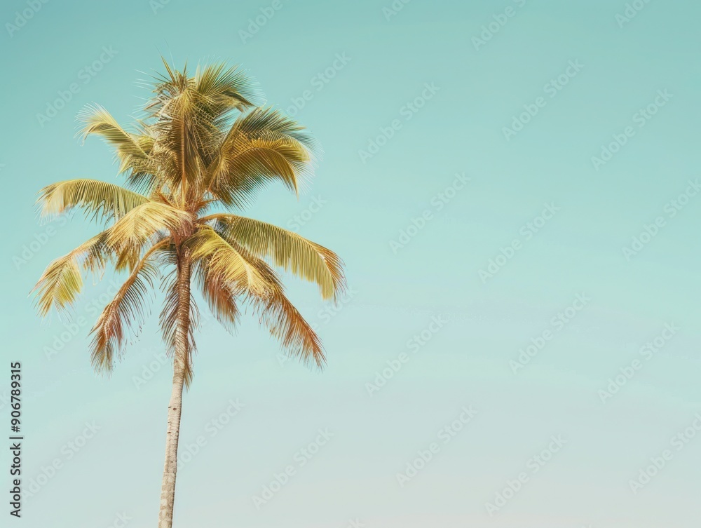 Obraz premium Palm Tree Silhouette Against a Blue Sky