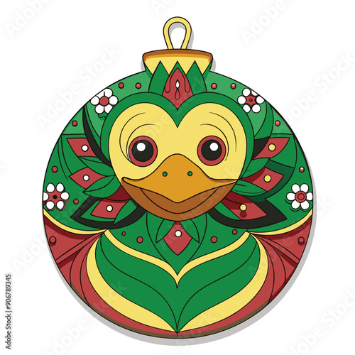 Ornate Christmas Ornament with Duck Face and Floral Designs