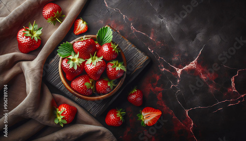 Erdbeeren in einer Schüssel, appetitlich dekoriert mit Früchten