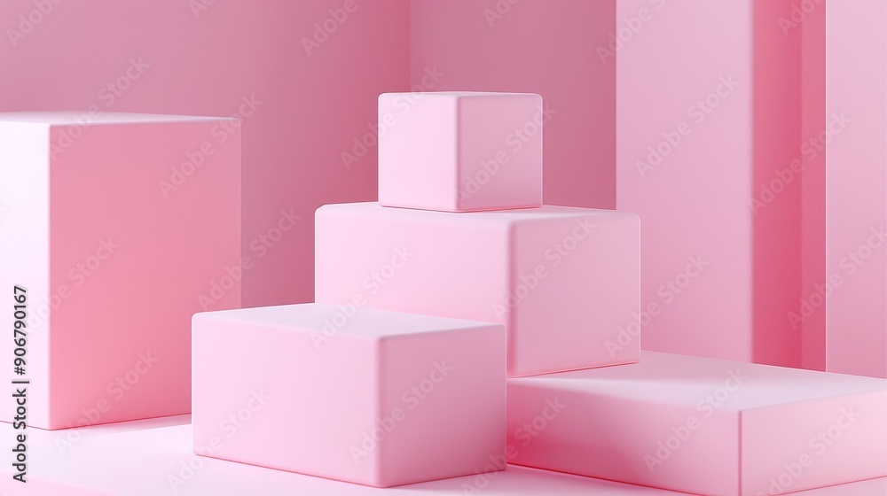 Pink geometric shapes create a modern and minimal product display. Pink geometric shapes create a modern and minimal product display.