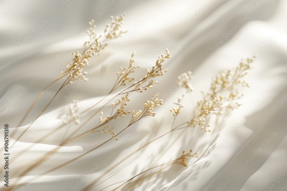 Delicate Dried Flowers on White Fabric Delicate Dried Flowers on White Fabric
