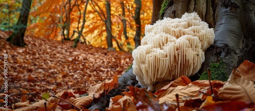 White Fungus in Autumn Forest photo