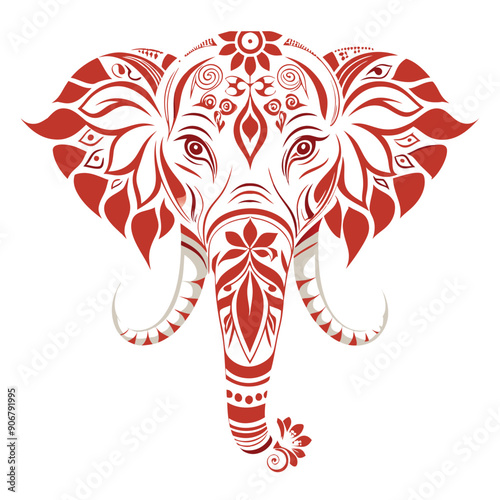 Ornate Red Elephant Head with Floral Motifs