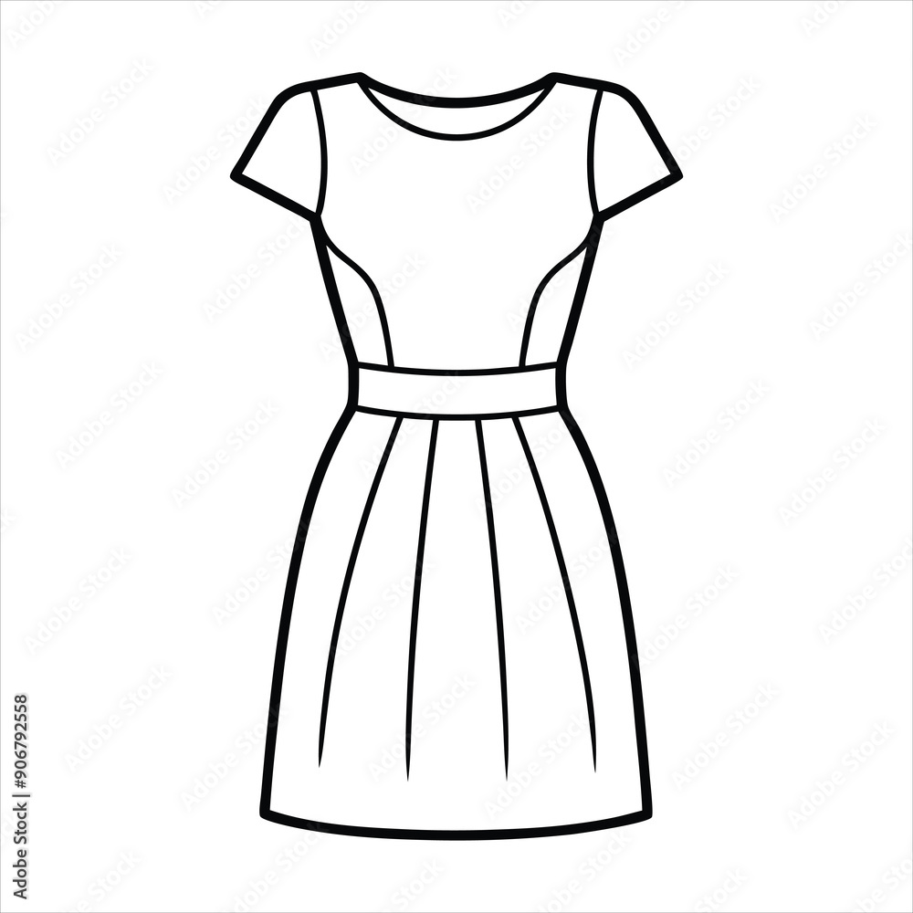 A stylish plain dress illustration line art vector A stylish plain dress illustration line art vector