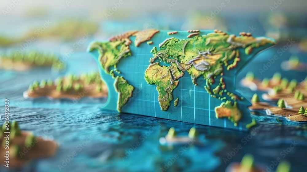 A stylized 3D world map with green landmasses and blue oceans. The map has a slightly tilted perspective, emphasizing the interconnectedness of the globe. A stylized 3D world map with green landmasses and blue oceans. The map has a slightly tilted perspective, emphasizing the interconnectedness of the globe.