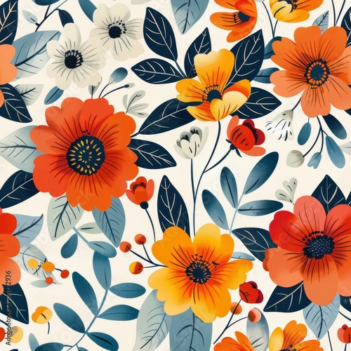 Wallpaper Mural Seamless floral pattern with poppies and berries. illustration. Torontodigital.ca