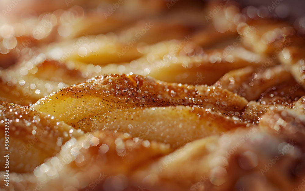 A close up of a dessert pie with a brown crust and a sprinkle of sugar A close up of a dessert pie with a brown crust and a sprinkle of sugar
