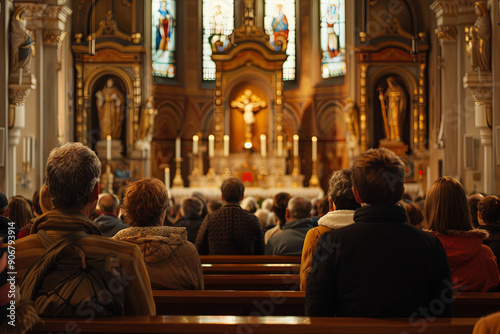 People at church during holy mass photo