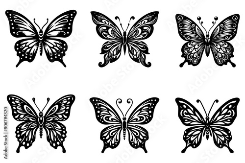 Butterfly set silhouette vector illustration - Generative AI