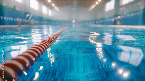 Modern swimming pool with blue water, indoors