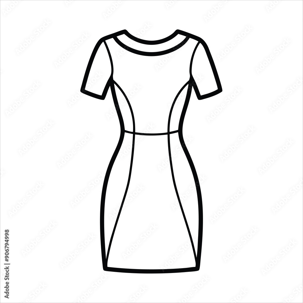 A stylish plain dress illustration line art vector A stylish plain dress illustration line art vector