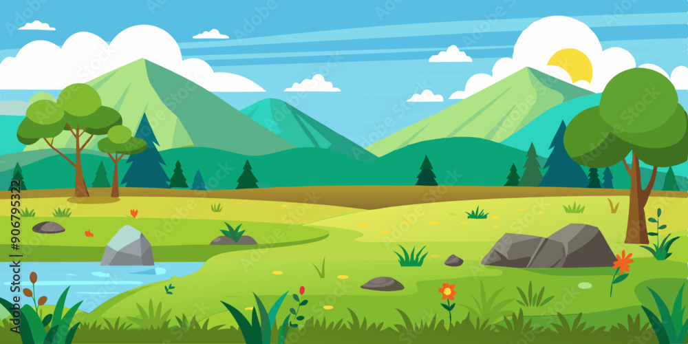 Naklejka premium Mountains Scene Vector Illustration for kids