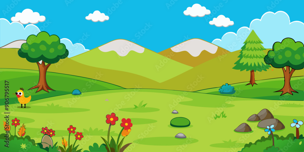 Fototapeta premium Mountains Scene Vector Illustration for kids