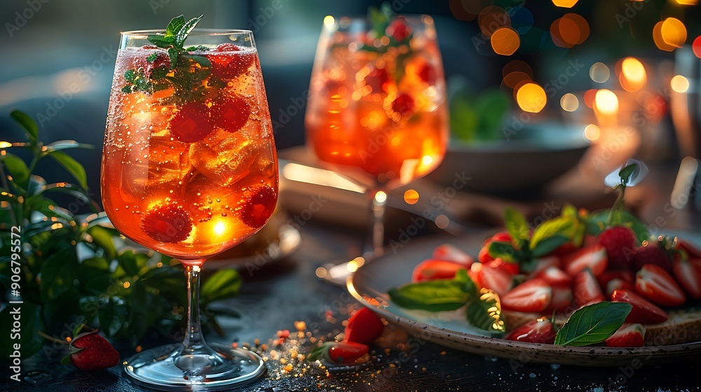 two glasses of fruity drinks.
two glasses of fruity drinks.