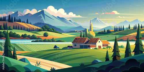 Mountains Scene Vector Illustration for kids