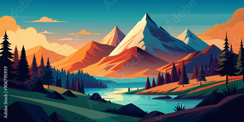 Mountains Scene Vector Illustration for kids