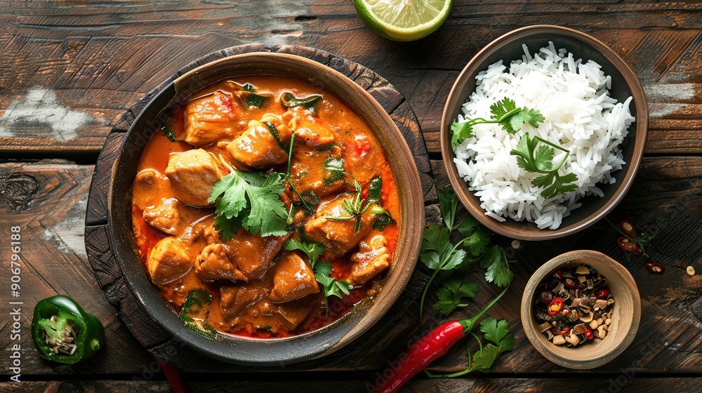 food Chicken massaman curry with steamed rice food Chicken massaman curry with steamed rice
