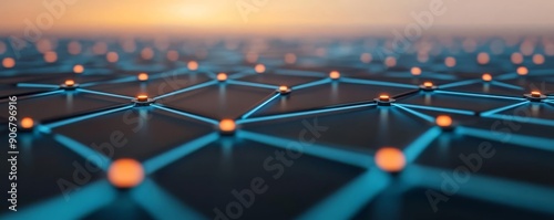 Blockchain network connecting global businesses, symbolizing decentralized economy photo