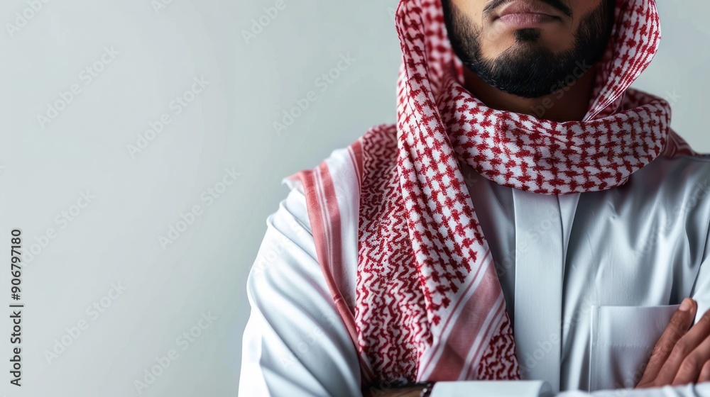 Close-Up Portrait of a Man Wearing a Traditional Keffiyeh Close-Up Portrait of a Man Wearing a Traditional Keffiyeh