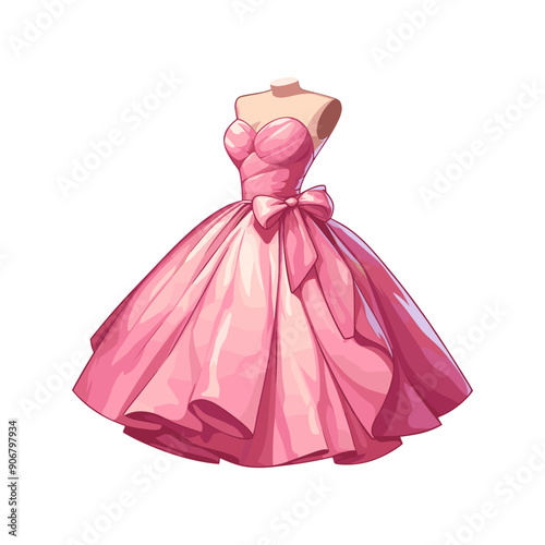 Vector princess pink dress, illustration of beautiful fluffy ball dress, fairytale princess clothes vintage style