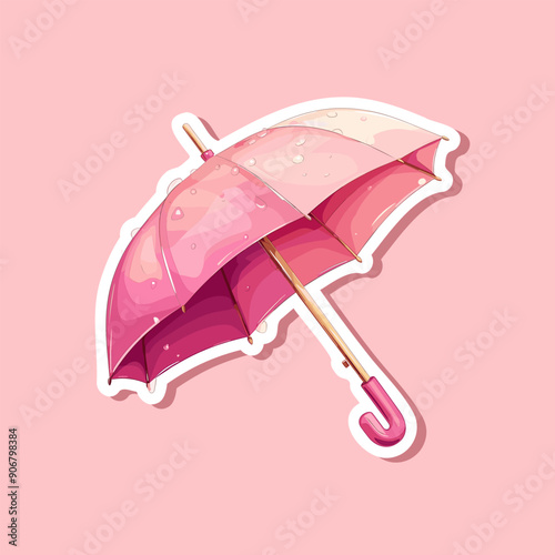 Pink umbrella isolated on white background vector illustration sticker