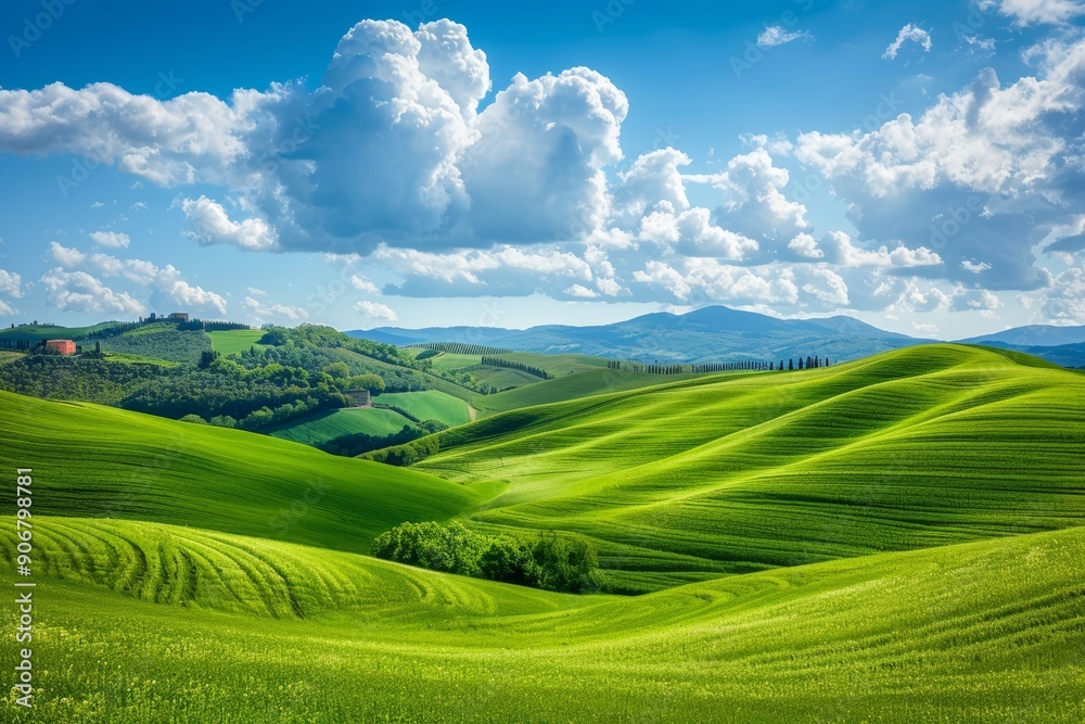 Obraz premium Capturing the serene beauty of emerald green hills in tuscany breathtaking photography shot