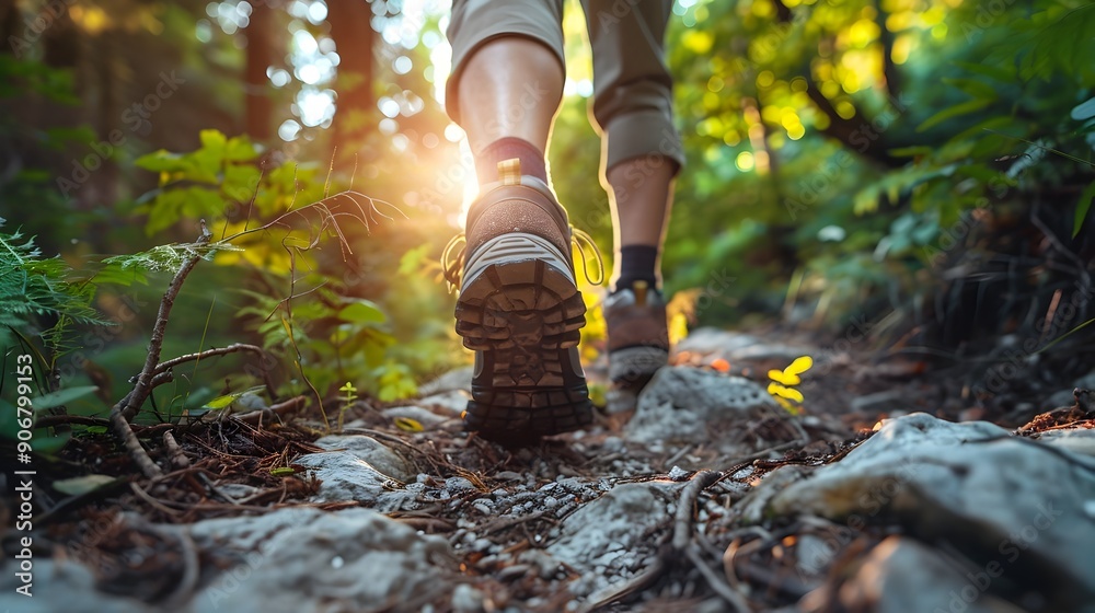 Determined Hiker Conquers Scenic Trail in Nature s Embrace