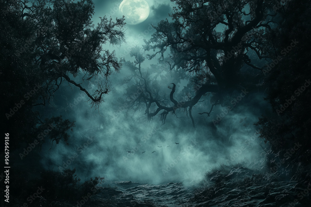 A dark and spooky forest with twisted trees, fog, and eerie elements, capturing the essence of Halloween. A dark and spooky forest with twisted trees, fog, and eerie elements, capturing the essence of Halloween.