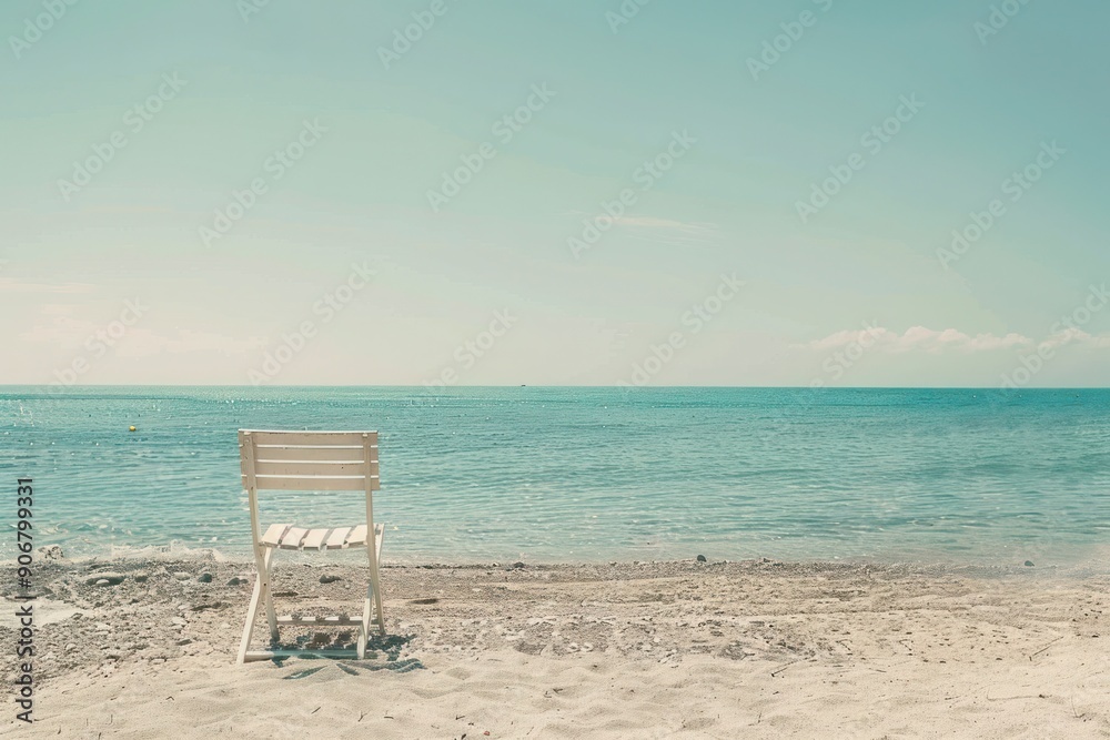 A Lonely Chair Facing the Turquoise Ocean A Lonely Chair Facing the Turquoise Ocean