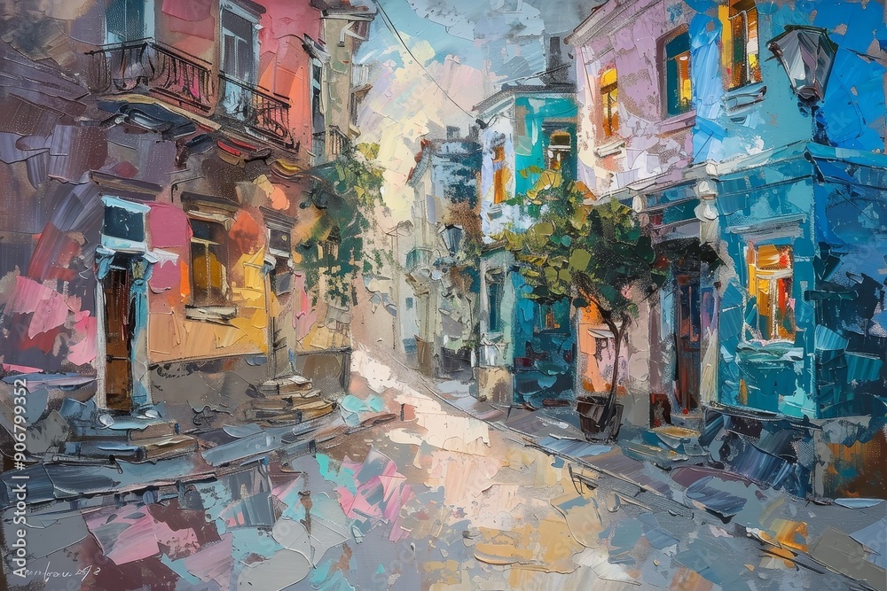 Fototapeta premium Impressionistic Cityscape with Vibrant Hues