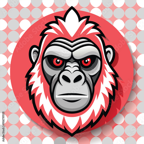 Aggressive Cartoon Gorilla Head with Red Fur