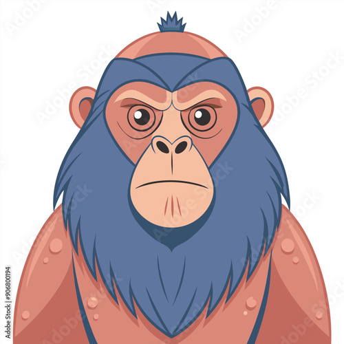 Cartoon Portrait of a Serious-Looking Gorilla with Blue Hair