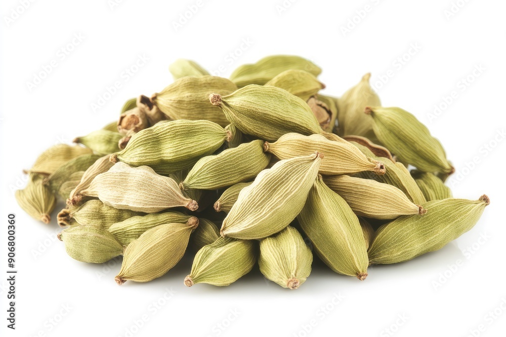 Cardamom isolated on white background, full depth of field, ai Cardamom isolated on white background, full depth of field, ai