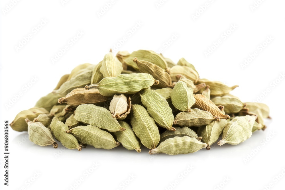 Cardamom isolated on white background, full depth of field, ai Cardamom isolated on white background, full depth of field, ai