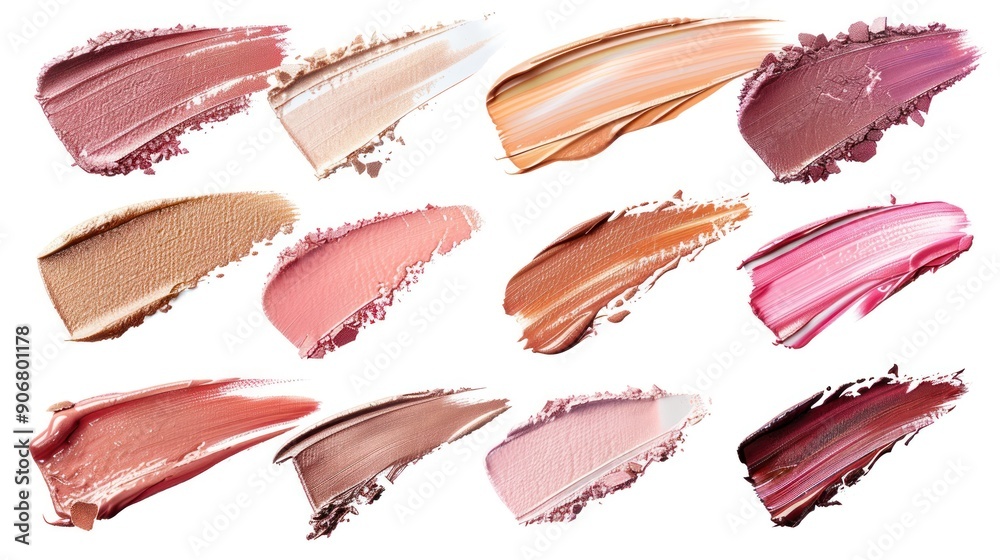 Fototapeta premium Collection of Swiped Lipstick and Foundation Swatches