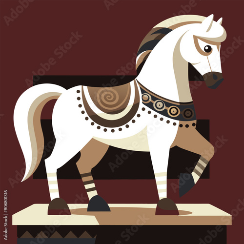 Decorated White Horse Standing on a Platform