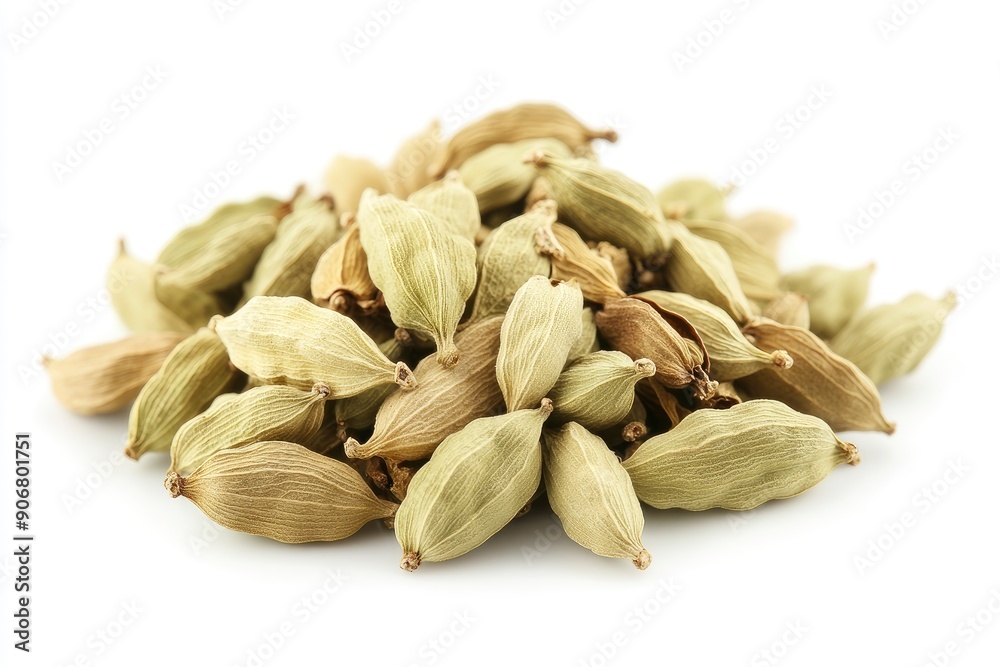 Cardamom isolated on white background, full depth of field, ai Cardamom isolated on white background, full depth of field, ai
