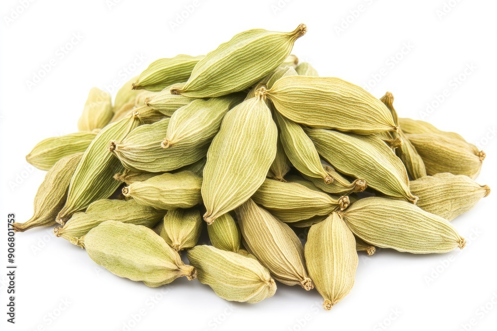 Cardamom isolated on white background, full depth of field, ai Cardamom isolated on white background, full depth of field, ai