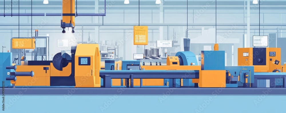 Modern industrial factory interior with advanced machinery and equipment. High-tech production line and automated workflow. Modern industrial factory interior with advanced machinery and equipment. High-tech production line and automated workflow.