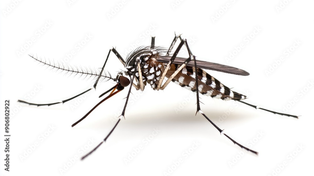 Dengue. A full body of a tiger mosquito isolated on a white background Dengue. A full body of a tiger mosquito isolated on a white background